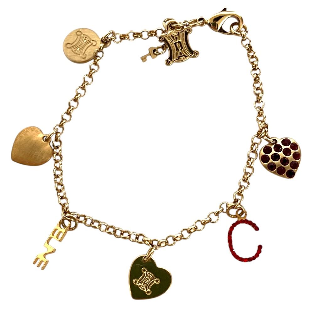 Celine Macadam Heart Charm Bracelet Gold Plated Color Pre Owned