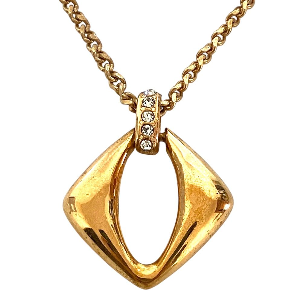 Saint Laurent Vintage Rhinestone Square Top Necklace Gold Plated