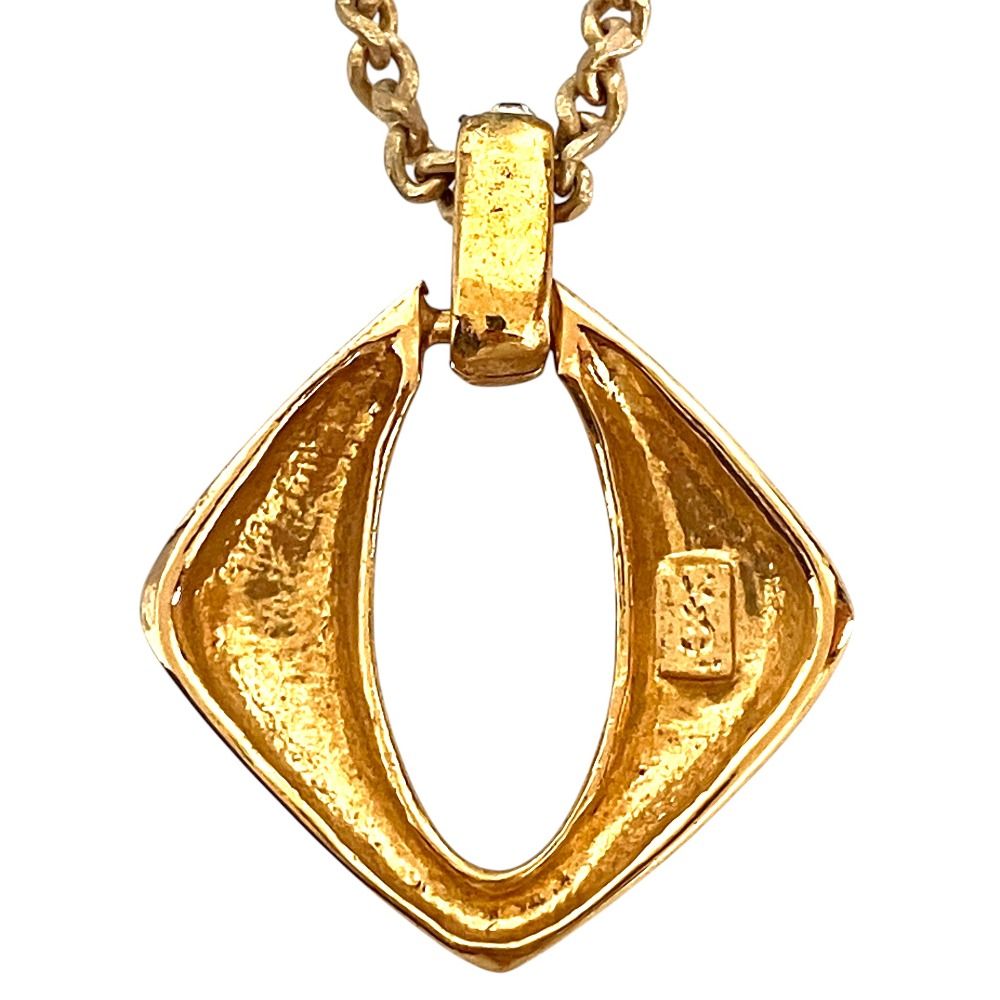 Saint Laurent Vintage Rhinestone Square Top Necklace Gold Plated — view 4