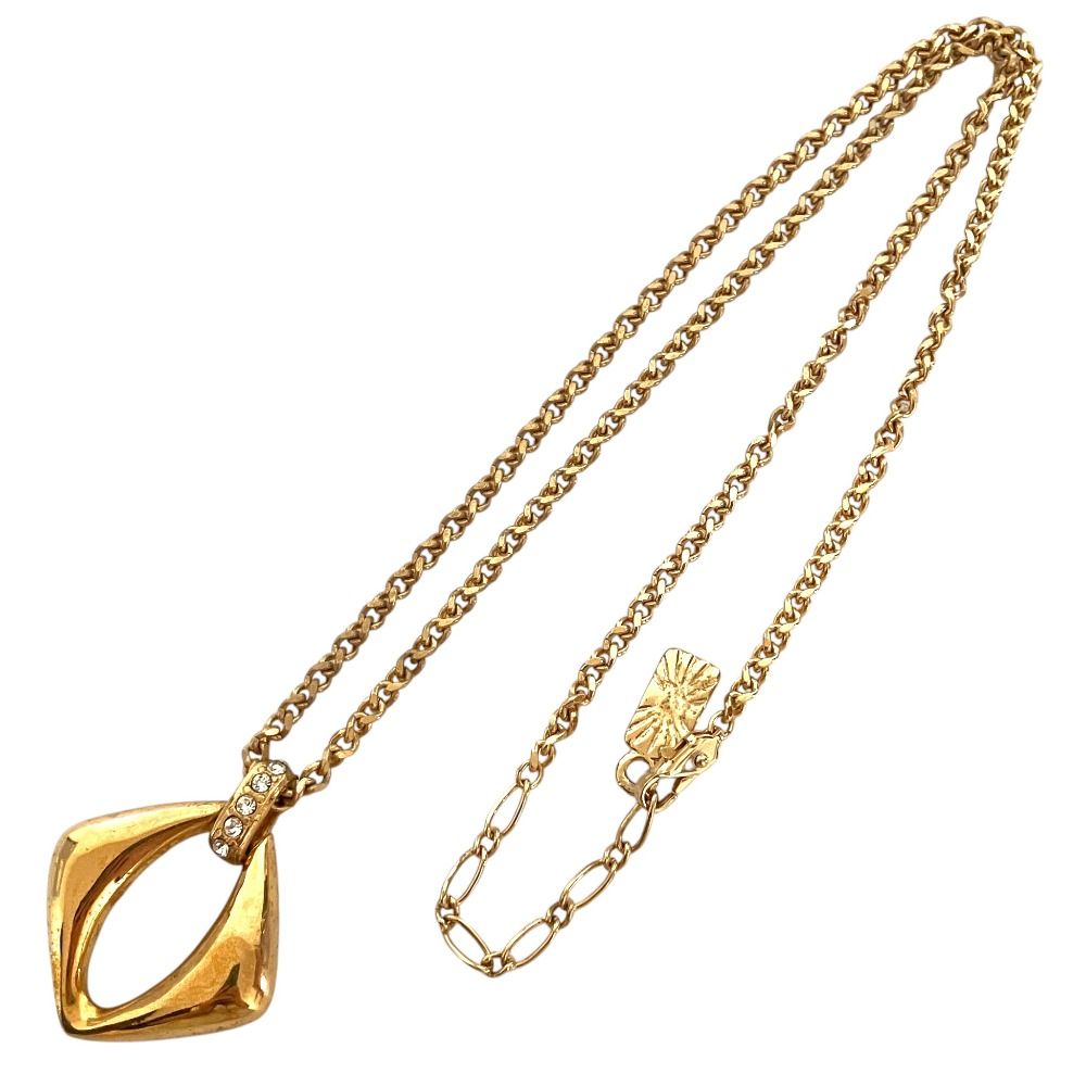 Saint Laurent Vintage Rhinestone Square Top Necklace Gold Plated — view 2
