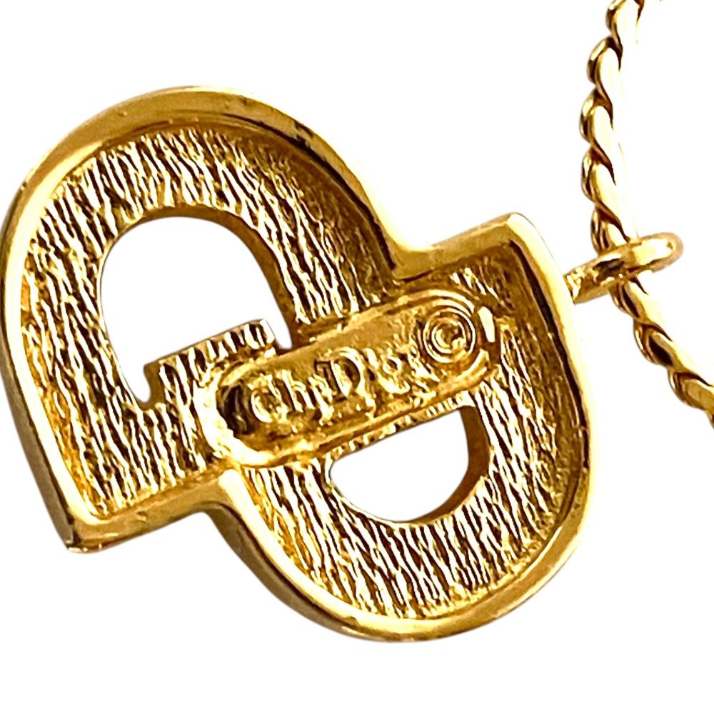 Dior Vintage Logo Rhinestone Necklace Gold Plated Pre Owned — view 5