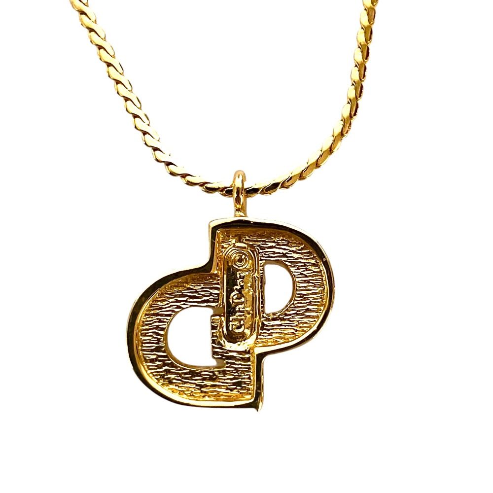 Dior Vintage Logo Rhinestone Necklace Gold Plated Pre Owned — view 2