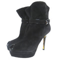 Louis Vuitton Suede Leather Open Toe High Heels Ankle Boots Short 35 Black