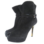 Louis Vuitton Suede Leather Open Toe High Heels Ankle Boots Short 35 Black