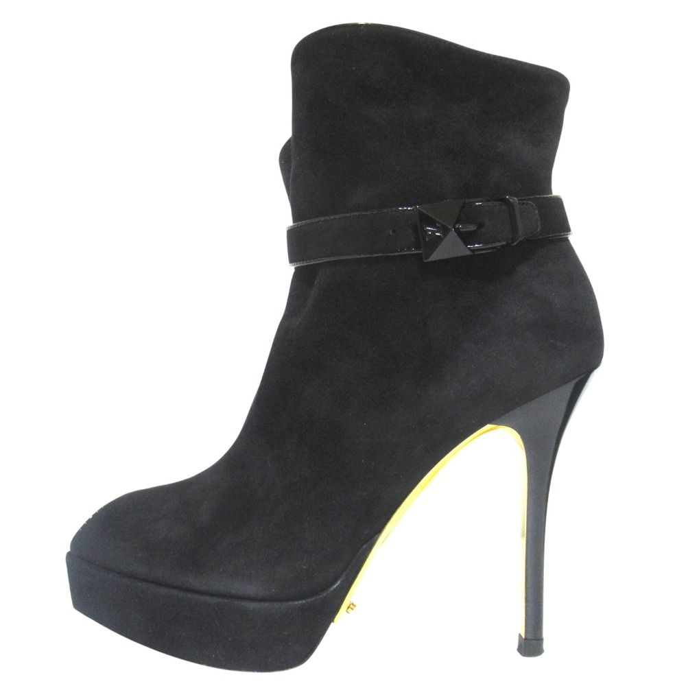 Louis Vuitton Suede Leather Open Toe High Heels Ankle Boots Short 35 Black — view 2