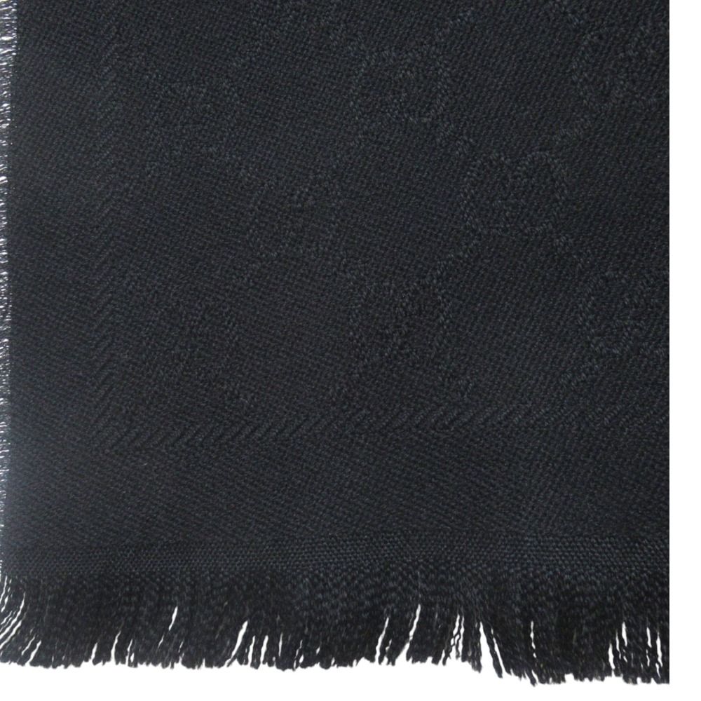 Gucci GG Jacquard Fringe Shawl Black Pre Owned Scarf — view 4