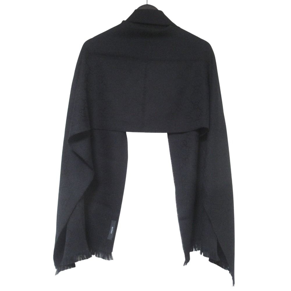 Gucci GG Jacquard Fringe Shawl Black Pre Owned Scarf — view 3