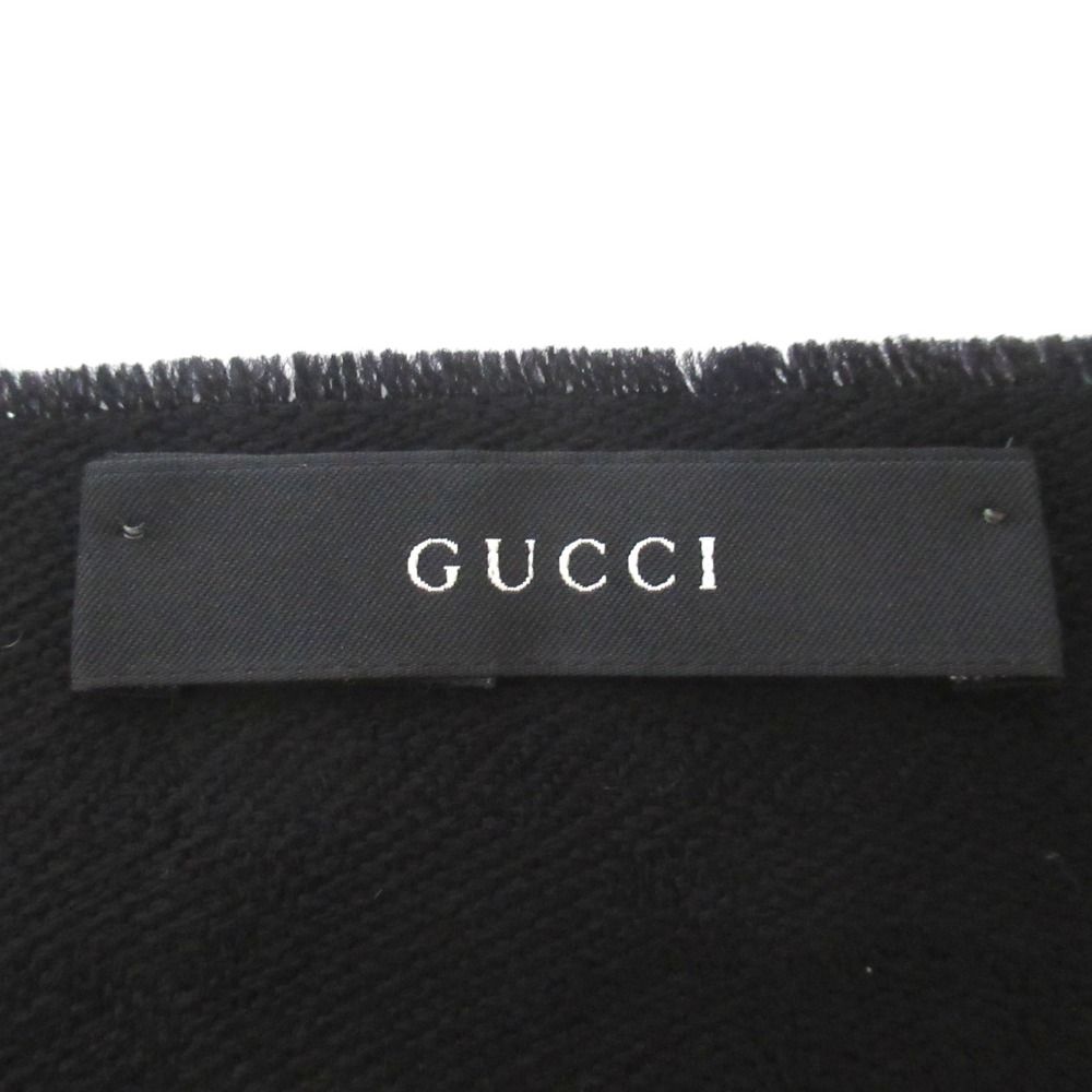 Gucci GG Jacquard Fringe Shawl Black Pre Owned Scarf — view 5