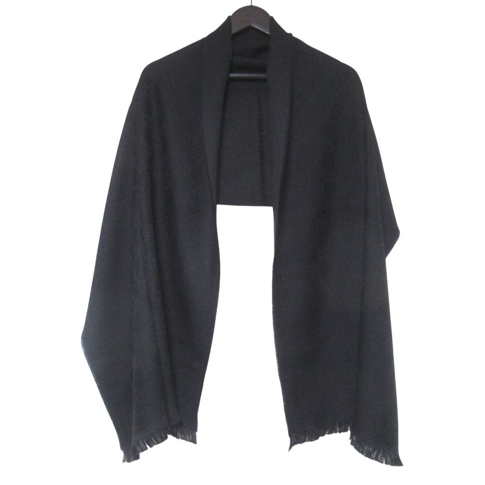 Gucci GG Jacquard Fringe Shawl Black Pre Owned Scarf — view 2