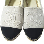 Chanel CC Logo Espadrille Shoes 36 Ivory Black Pre Owned — view 5