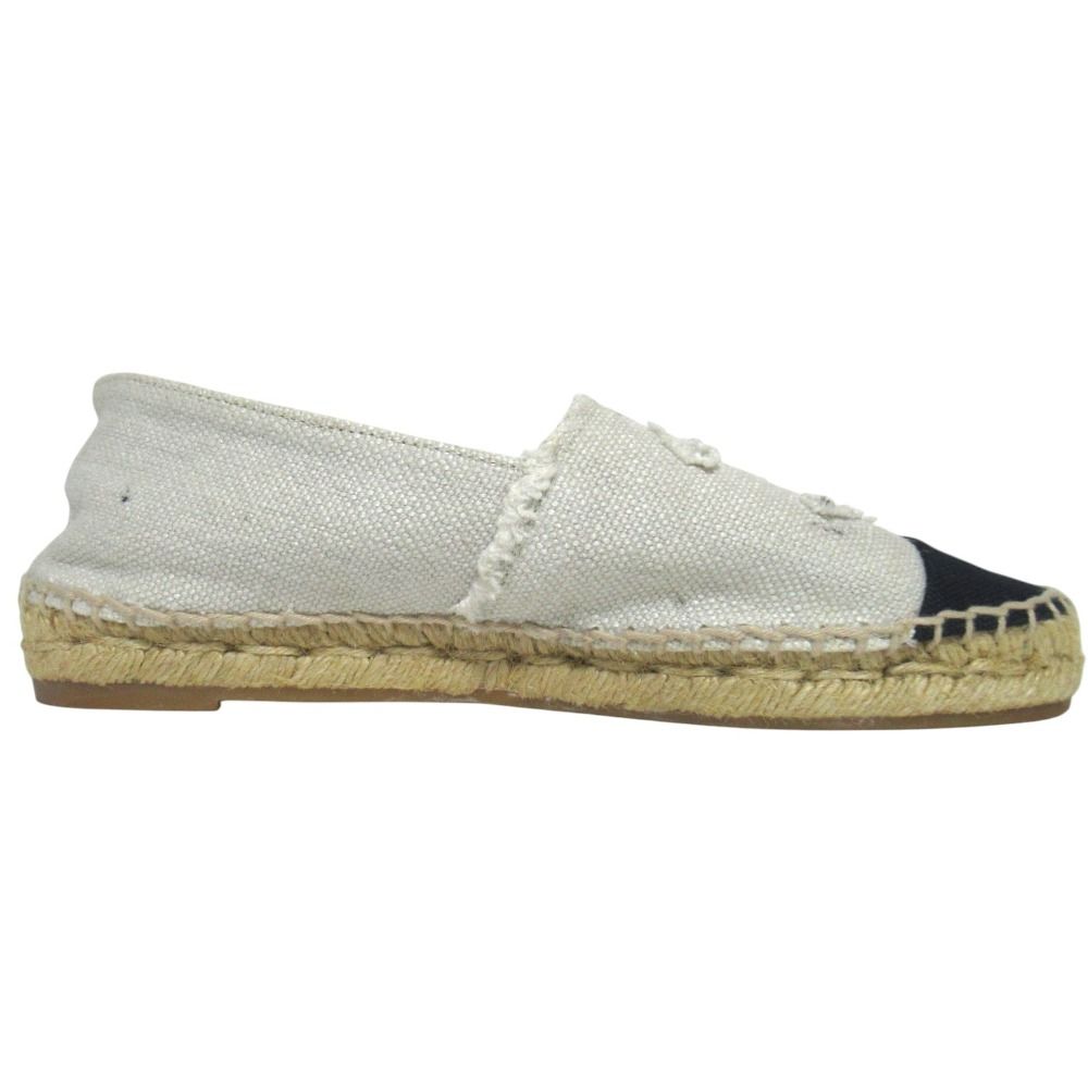 Chanel CC Logo Espadrille Shoes 36 Ivory Black Pre Owned — view 3