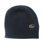 Gucci GG Cashmere Knit Beanie L Navy Beige Pre Owned