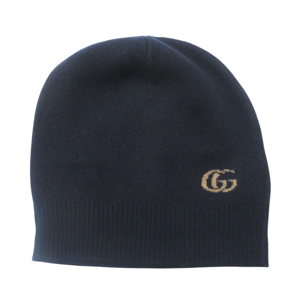 Gucci GG Cashmere Knit Beanie L Navy Beige Pre Owned
