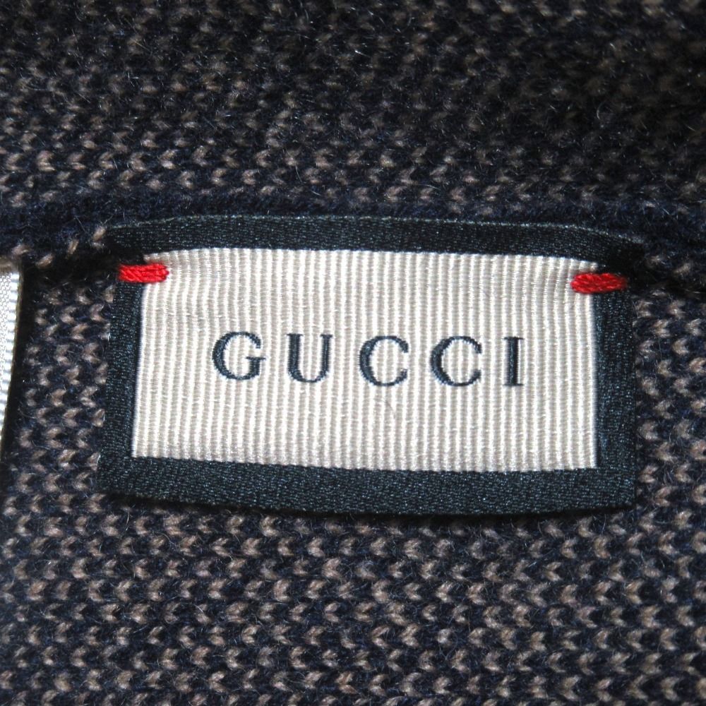 Gucci GG Cashmere Knit Beanie L Navy Beige Pre Owned — view 6