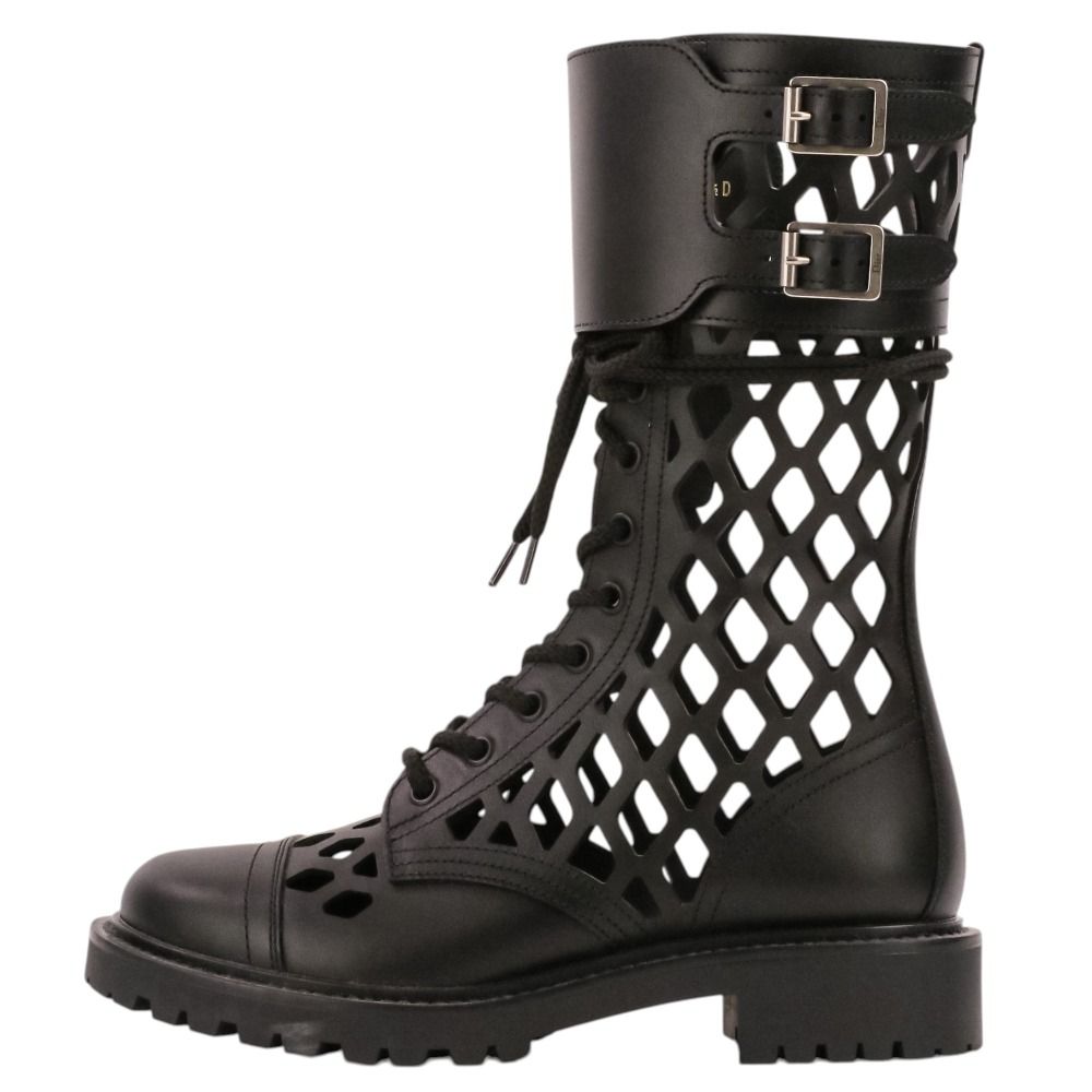 Dior D-trap Leather Mesh Lace Up Boots Black Pre Owned — view 2