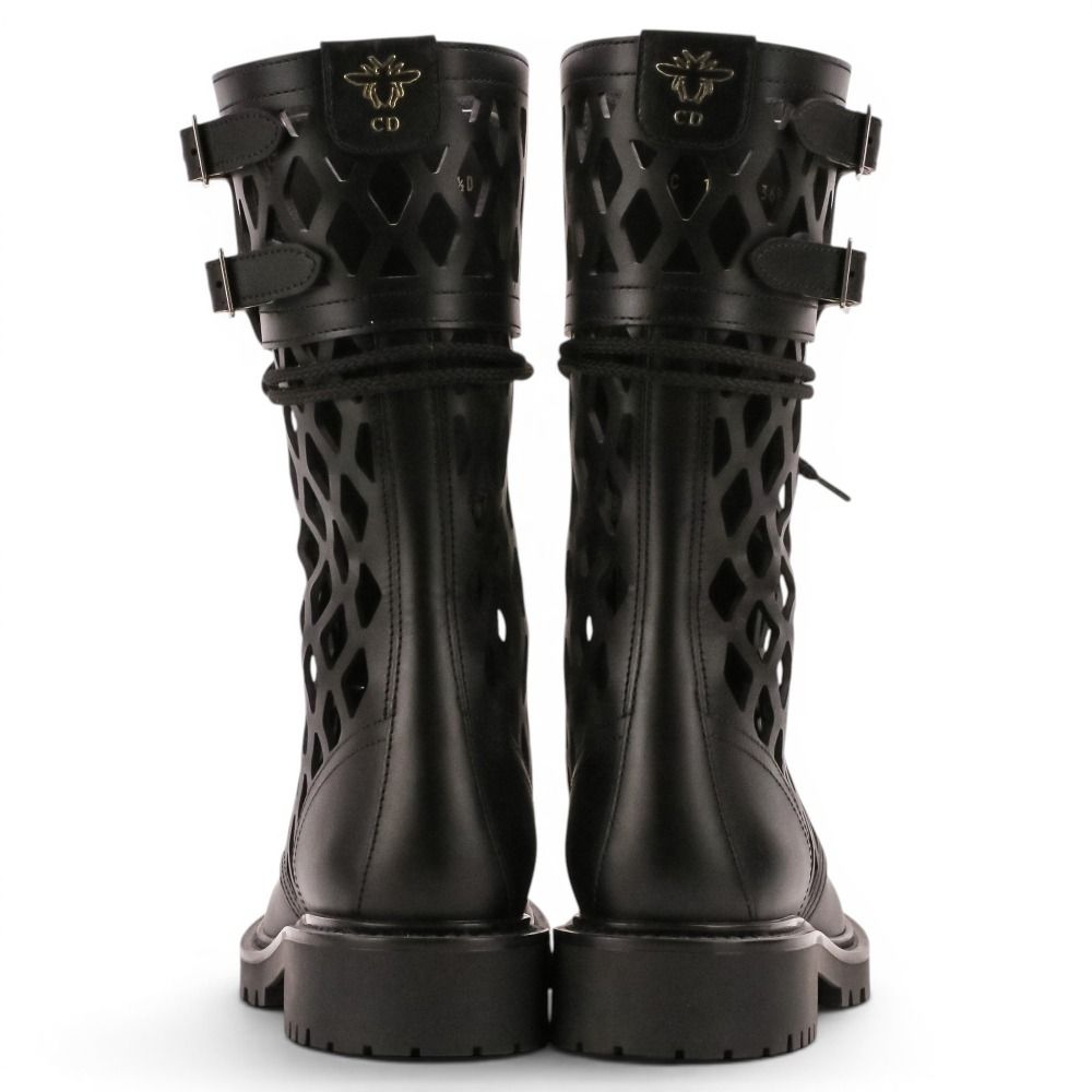 Dior D-trap Leather Mesh Lace Up Boots Black Pre Owned — view 4