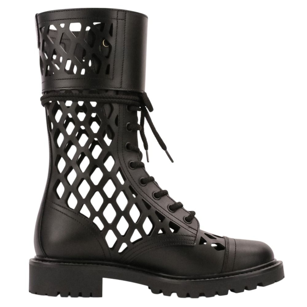 Dior D-trap Leather Mesh Lace Up Boots Black Pre Owned — view 3