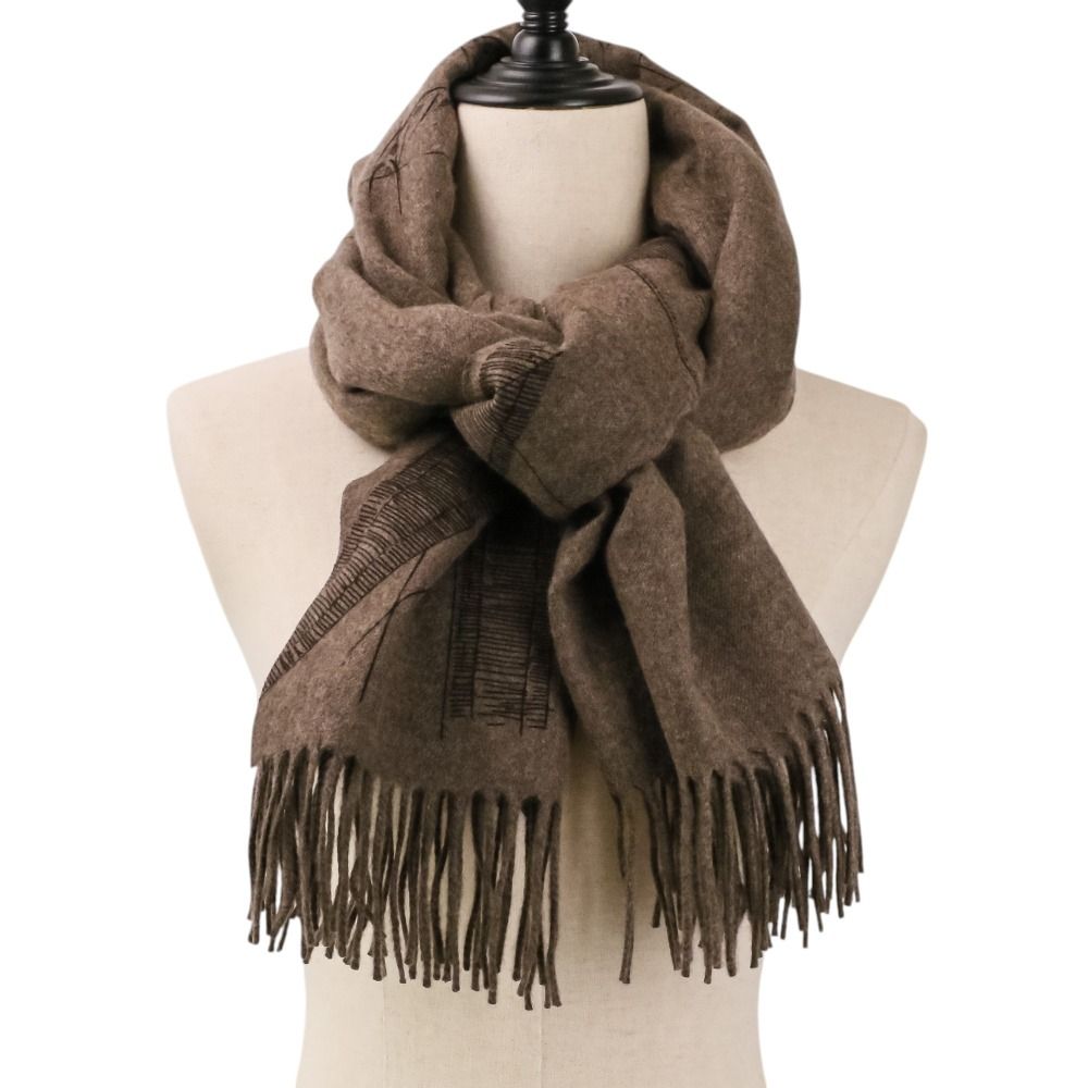 Hermes Cavalcade-l'esquisse Cashmere Fringed Shawl Etoupe Brown Pre Owned Scarf — view 6