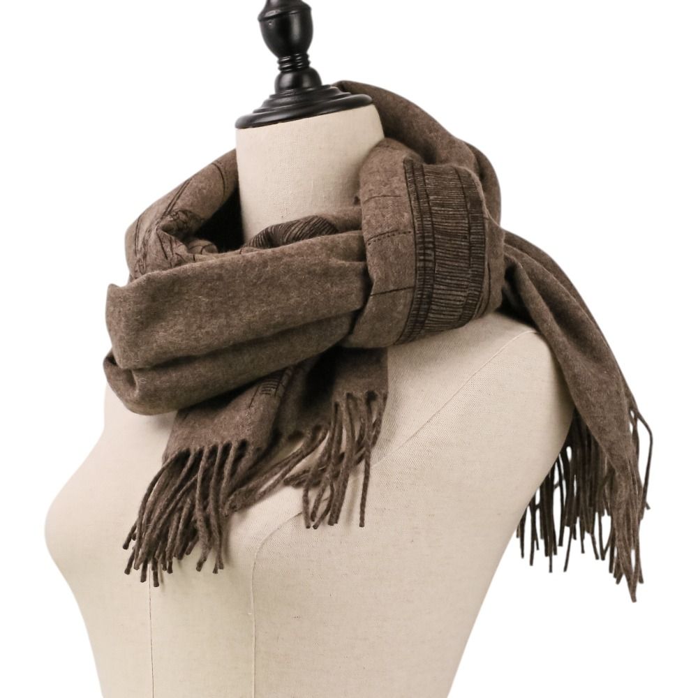 Hermes Cavalcade-l'esquisse Cashmere Fringed Shawl Etoupe Brown Pre Owned Scarf — view 7