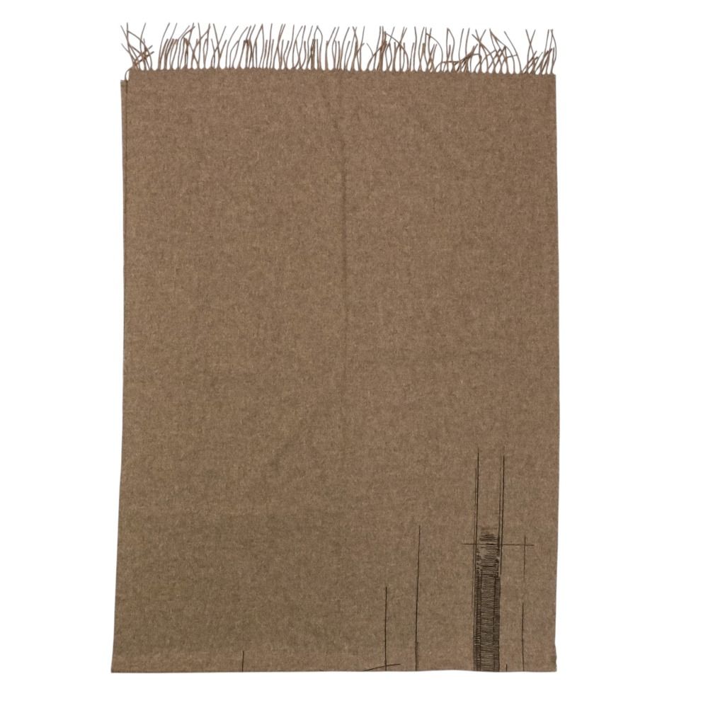 Hermes Cavalcade-l'esquisse Cashmere Fringed Shawl Etoupe Brown Pre Owned Scarf — view 3