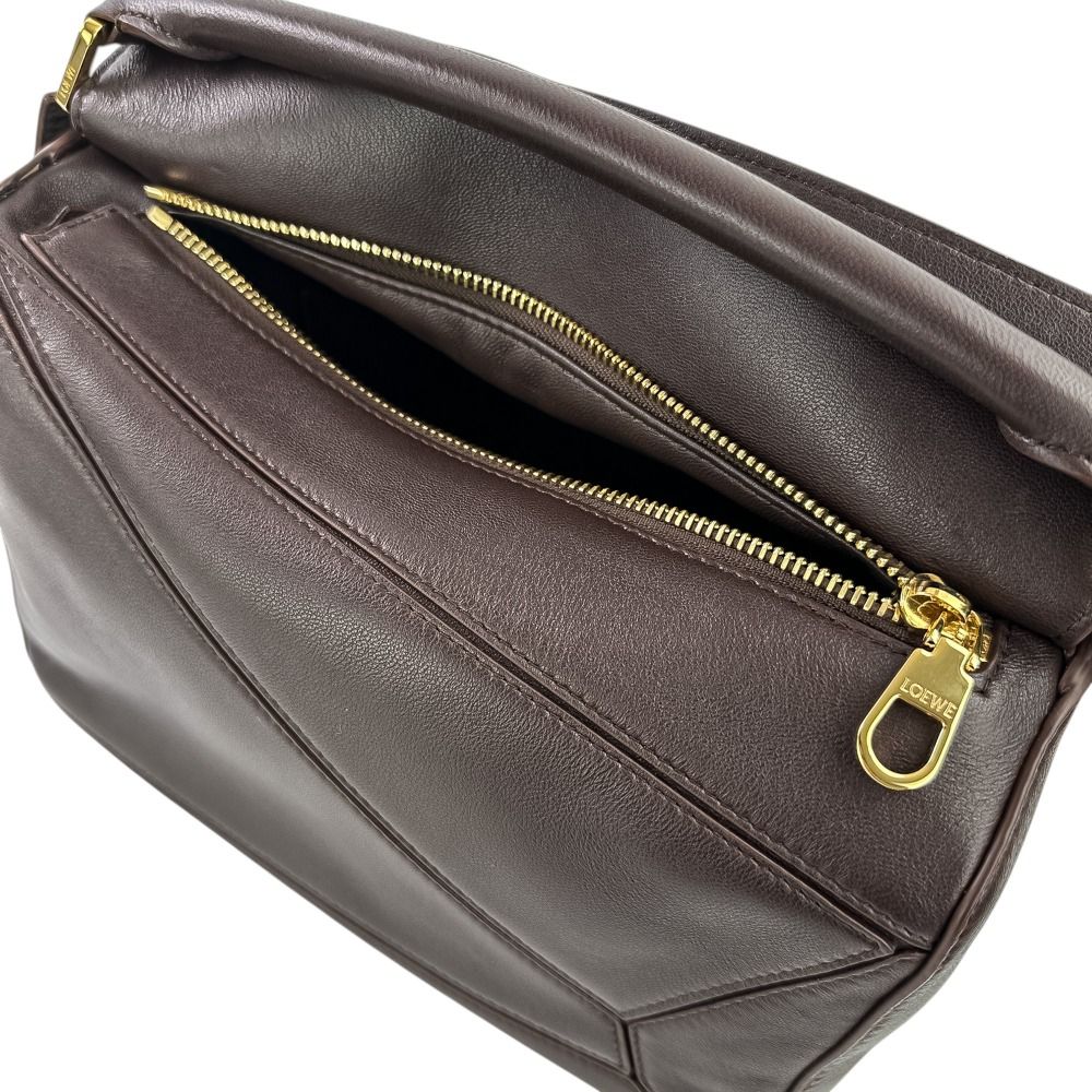 Loewe Small Featherlight Puzzle in Nappa Lambskin Shoulder Bag Dark Brown — view 8