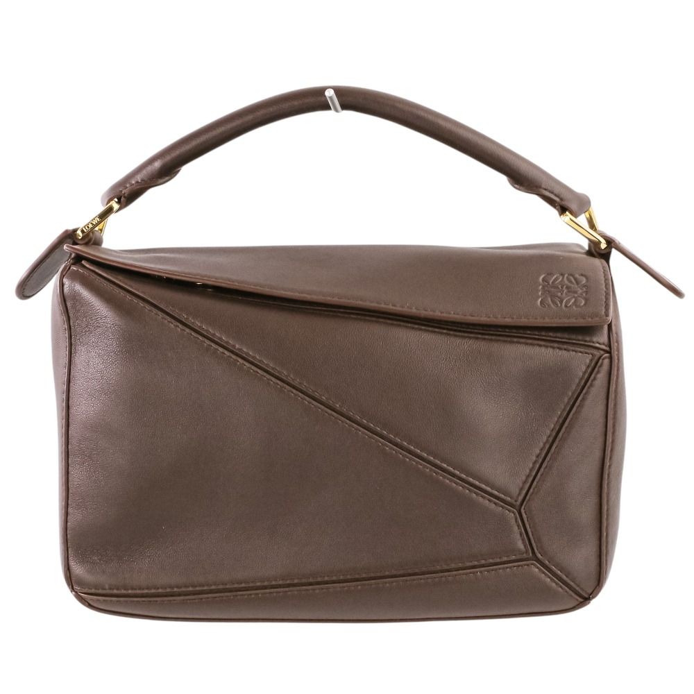 Loewe Small Featherlight Puzzle in Nappa Lambskin Shoulder Bag Dark Brown