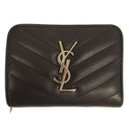 Saint Laurent Cassandra V-stitch Bifold Wallet Black Pre Owned