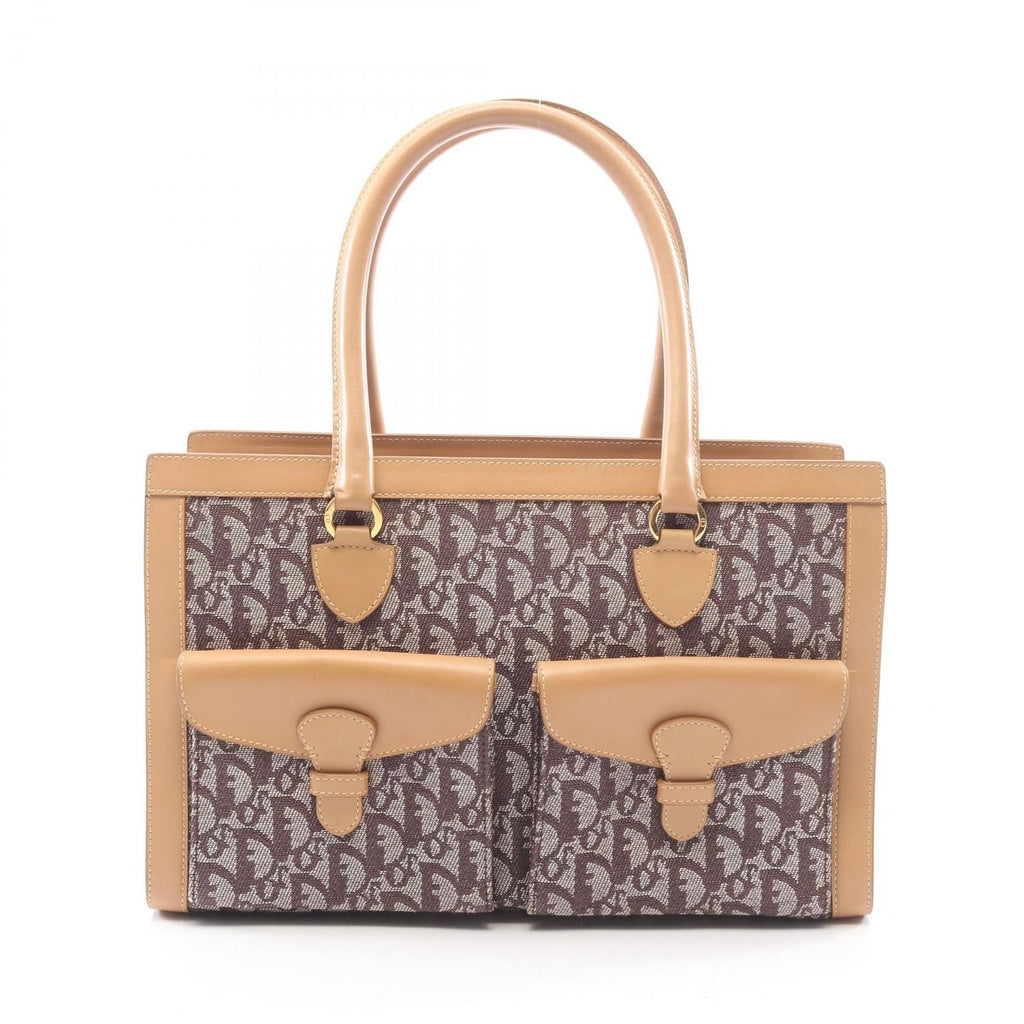 Dior Tote Trotter Beige Brown Canvas Leather