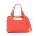 Chanel Shoulder Bag Quilted 2-Way Red Leather Logo Plate Chain
