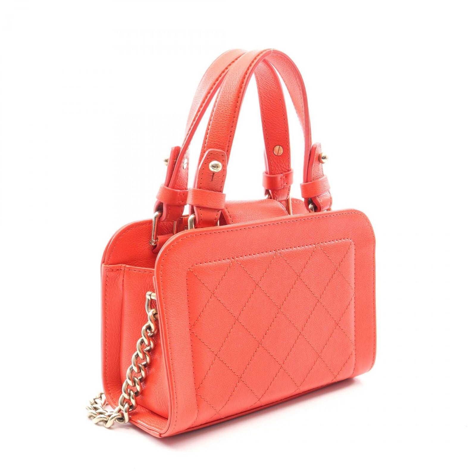Chanel Shoulder Bag Quilted 2-Way Red Leather Logo Plate Chain — view 2