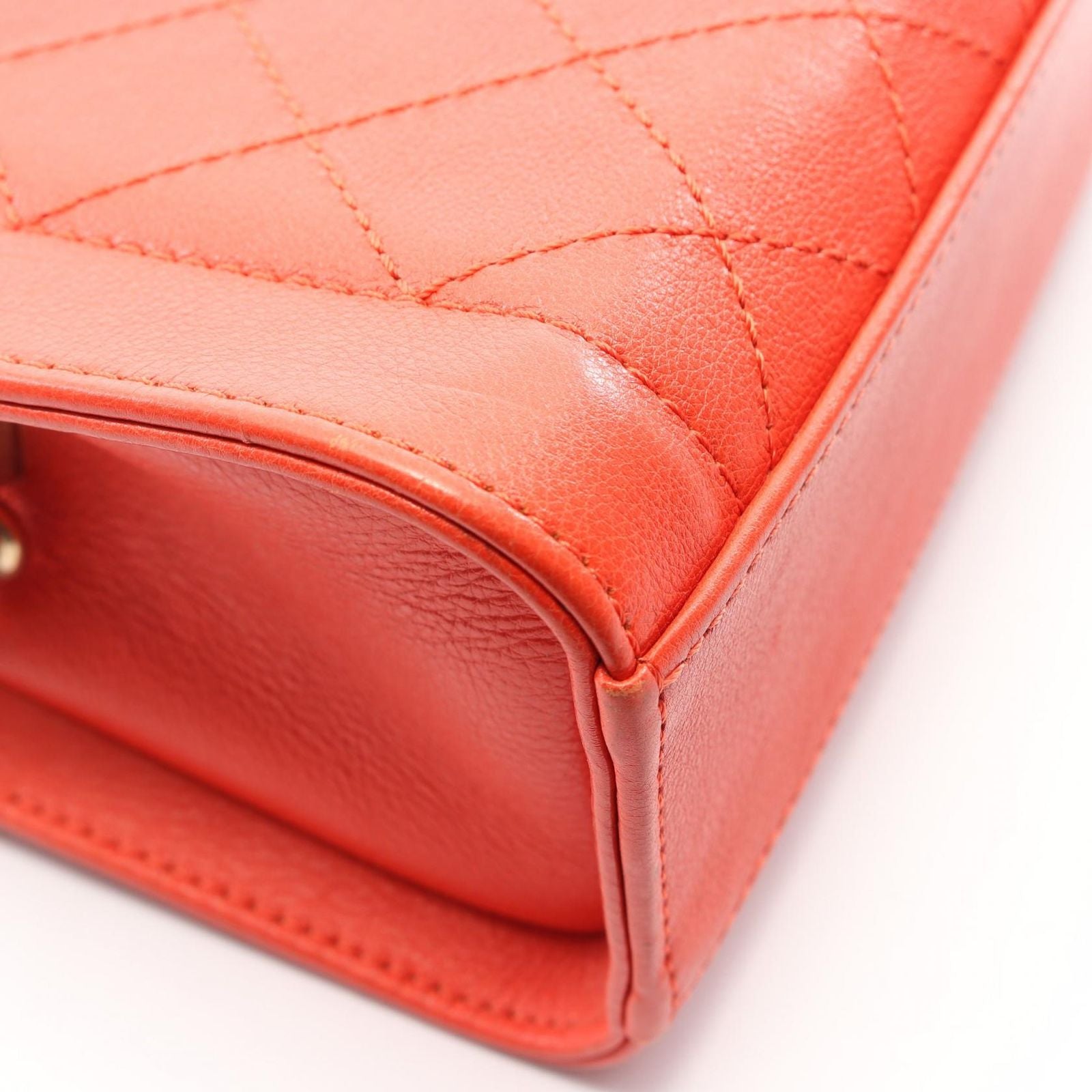 Chanel Shoulder Bag Quilted 2-Way Red Leather Logo Plate Chain — view 7