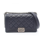 Chanel Shoulder Bag Boy Antique Silver Navy Lambskin Boy Chain