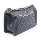 Chanel Shoulder Bag Boy Antique Silver Navy Lambskin Boy Chain — view 2