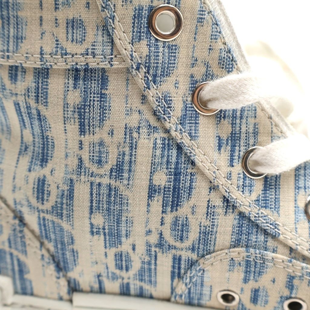 Dior Oblique Pattern High Cut Sneakers White Blue — view 6