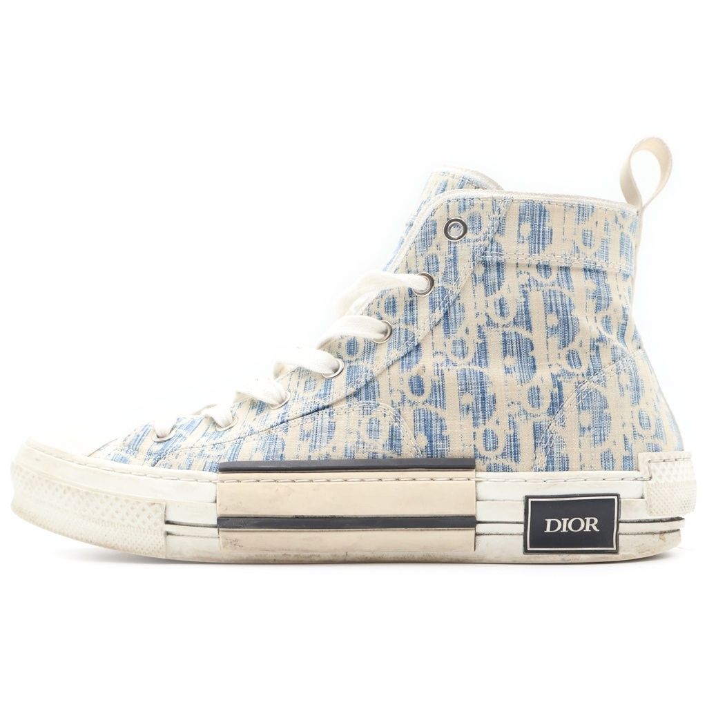 Dior Oblique Pattern High Cut Sneakers White Blue