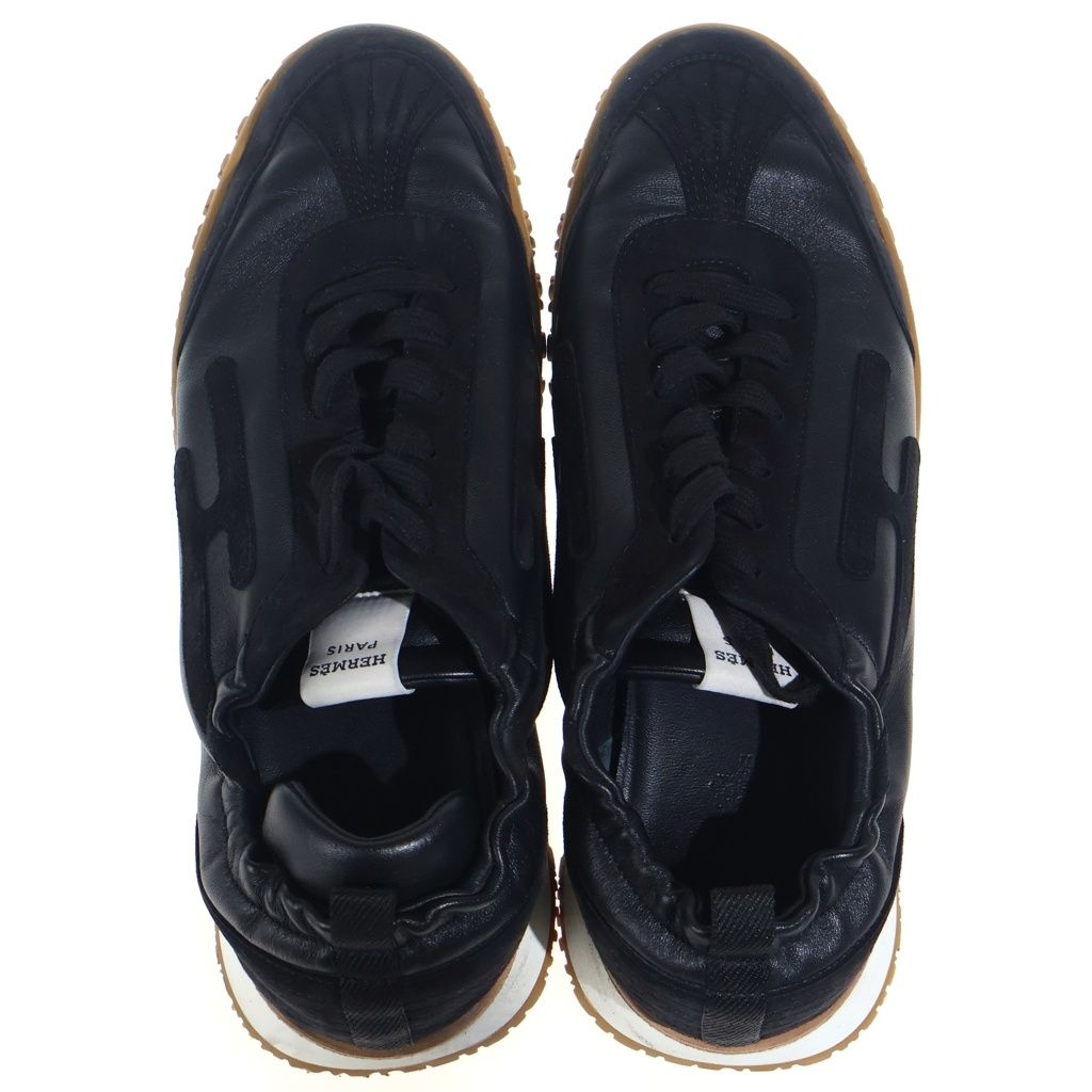 Hermes Jet Leather Suede Logo Low Cut Sneakers Black — view 4