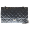 Chanel Quilted 2.55 Mademoiselle Chain Shoulder Bag Black Calfskin Silver