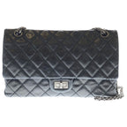 Chanel Quilted 2.55 Mademoiselle Chain Shoulder Bag Black Calfskin Silver