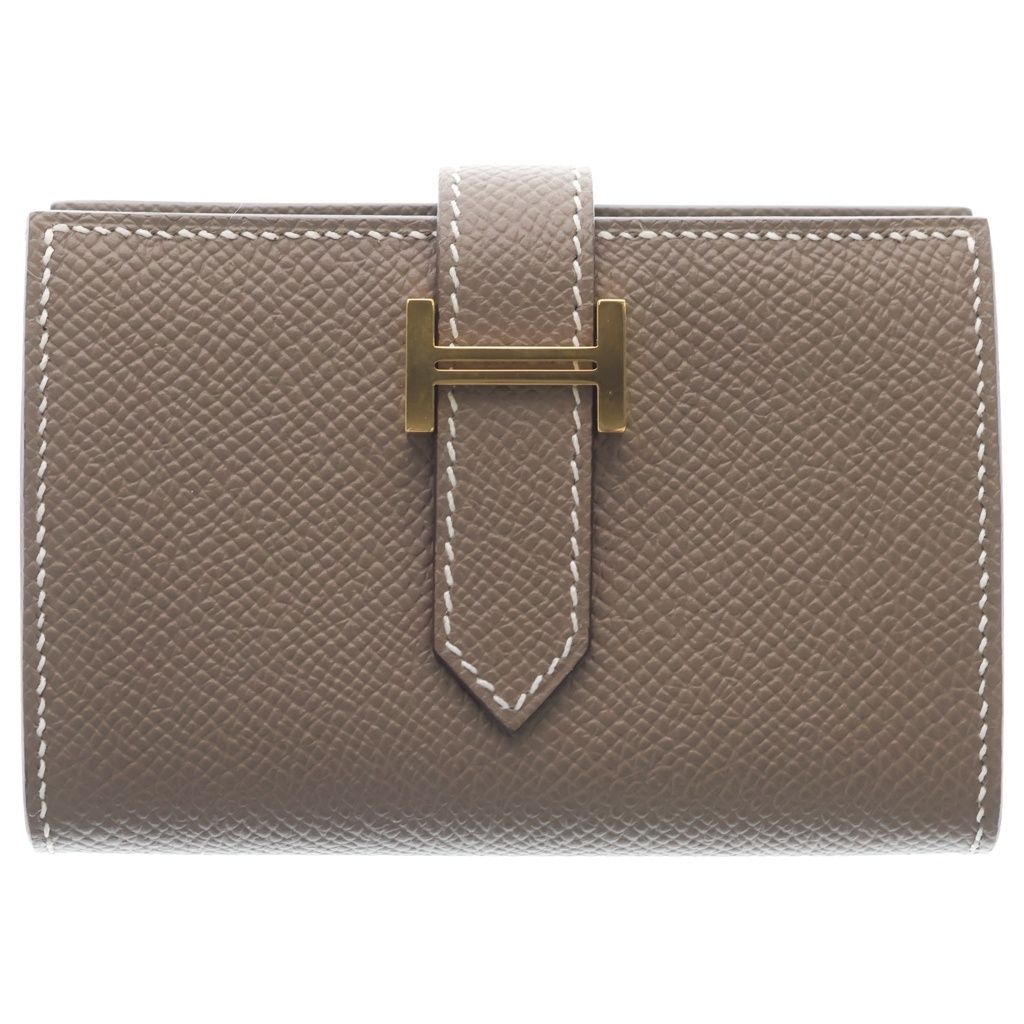 Hermes Bearn Mini Combination Etoupe Leather Short Wallet Beige