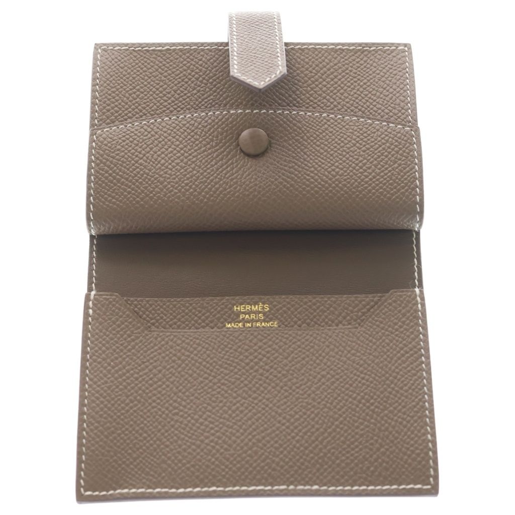 Hermes Bearn Mini Combination Etoupe Leather Short Wallet Beige — view 4