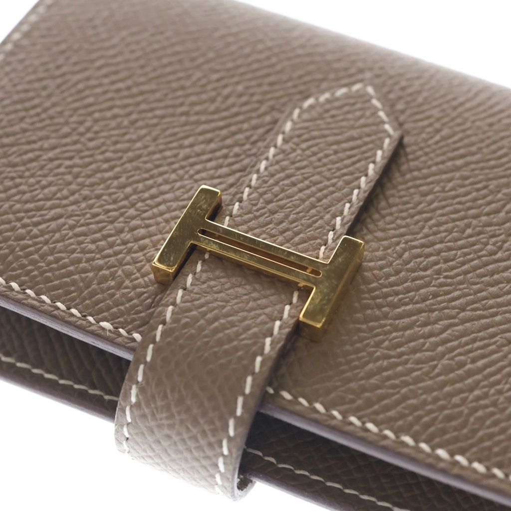 Hermes Bearn Mini Combination Etoupe Leather Short Wallet Beige — view 5