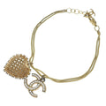 Chanel Heart CC Logo Rhinestone Bracelet Gold