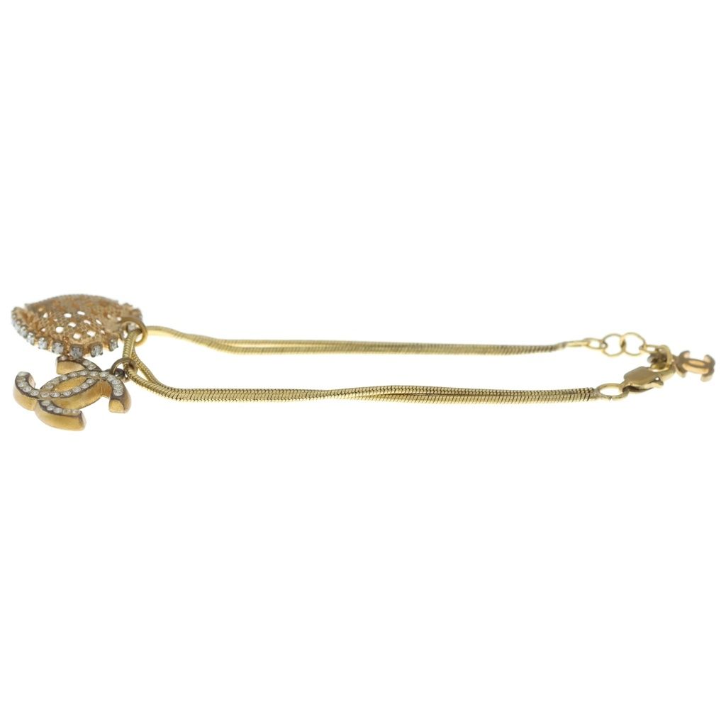 Chanel Heart CC Logo Rhinestone Bracelet Gold — view 4