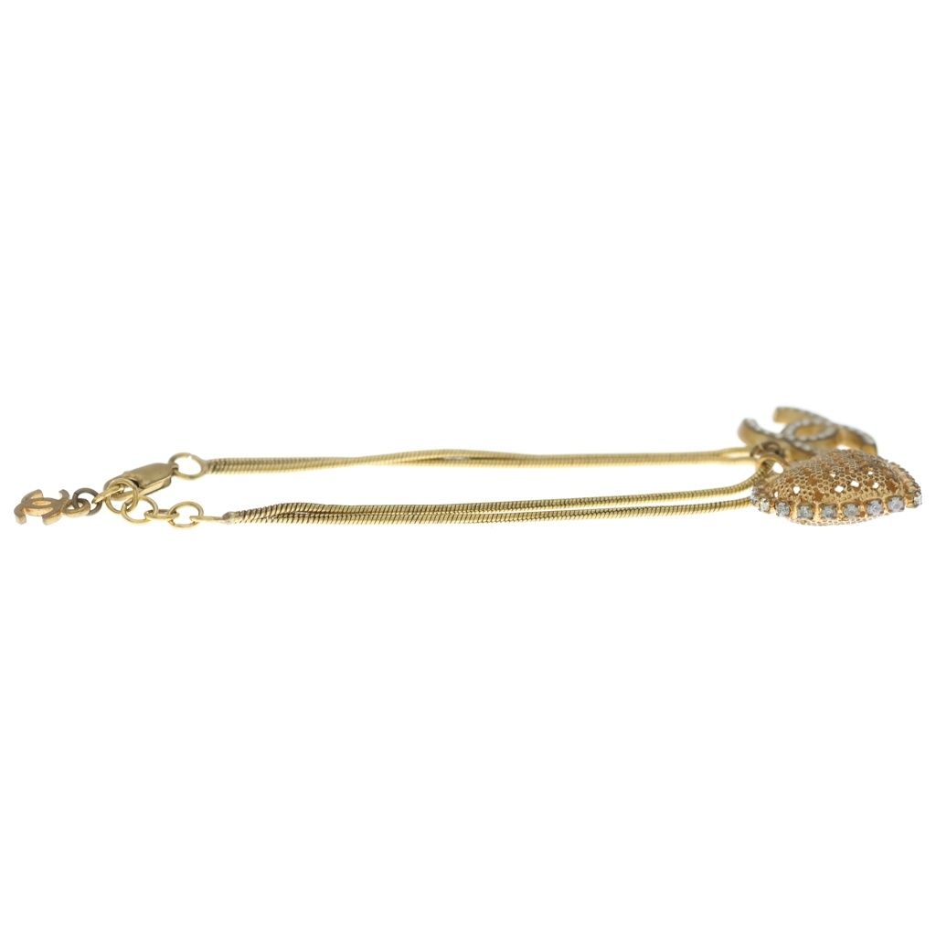 Chanel Heart CC Logo Rhinestone Bracelet Gold — view 3