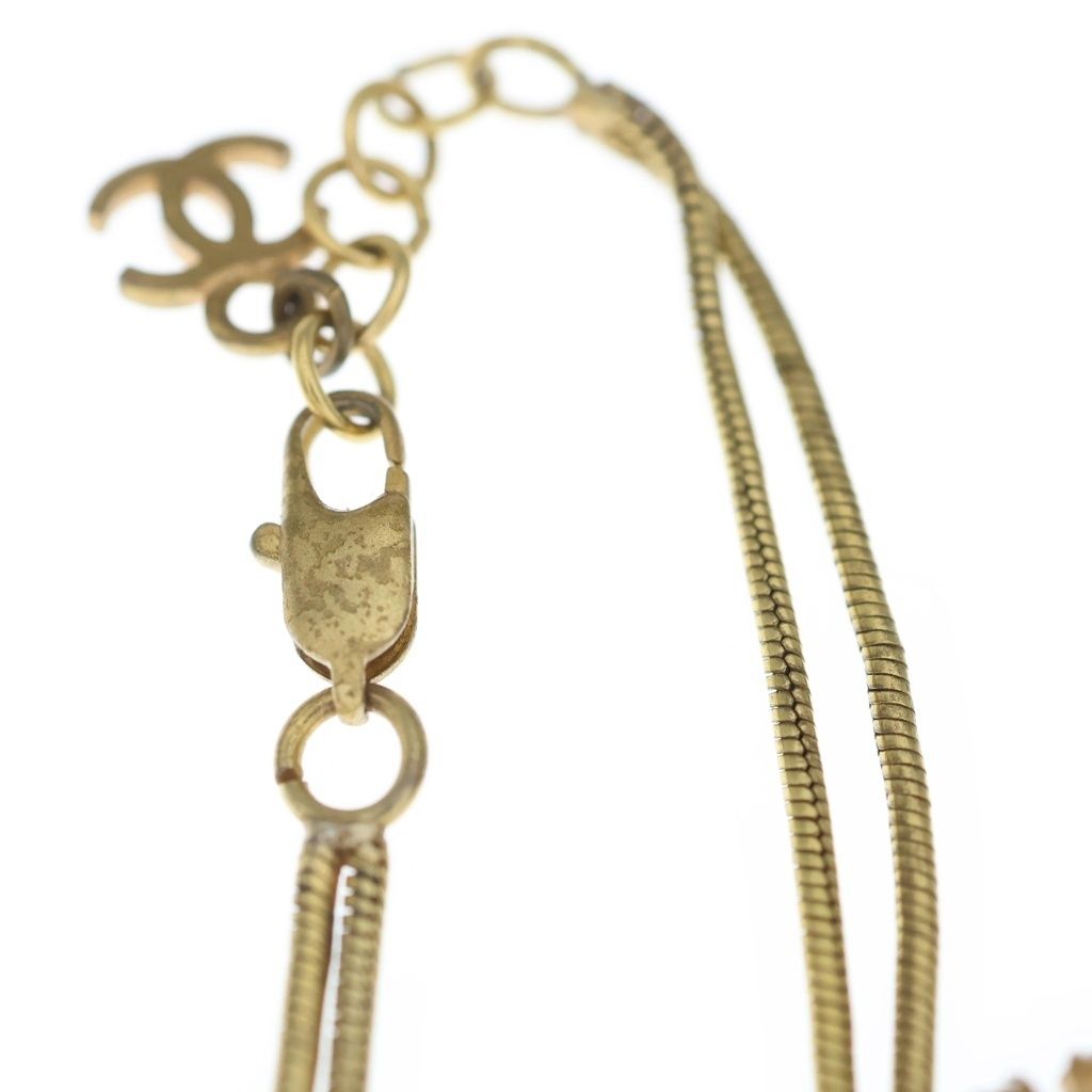 Chanel Heart CC Logo Rhinestone Bracelet Gold — view 6