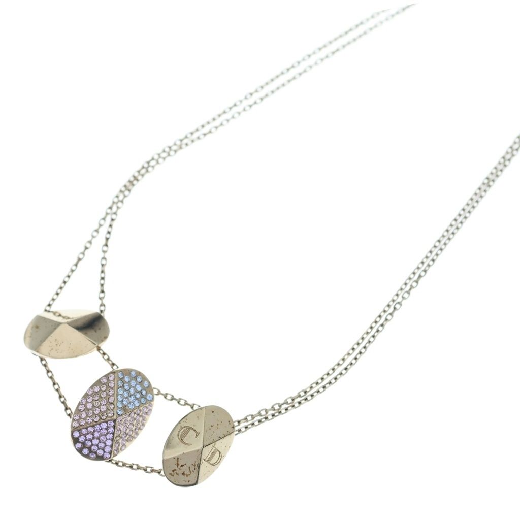 Dior Rhinestone Triple Strand Necklace Gold Multicolor