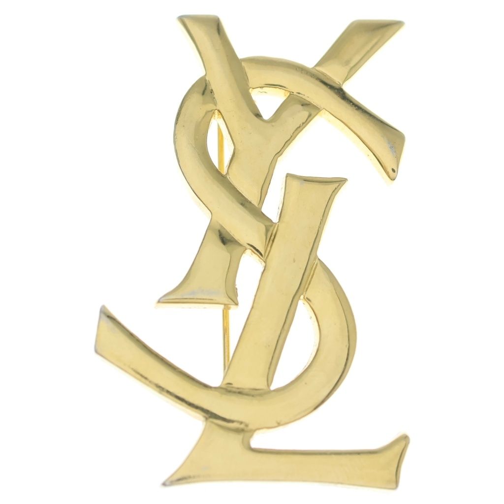 Saint Laurent Paris YSL Logo Brooch Pin Badge Gold