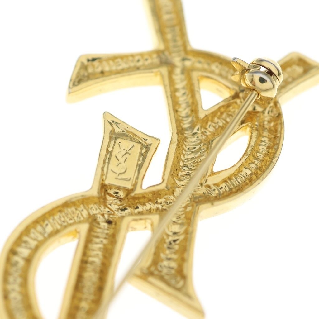 Saint Laurent Paris YSL Logo Brooch Pin Badge Gold — view 5