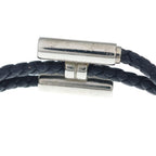 Hermes Tourni Tresse Logo Noir Leather Bracelet Black Silver — view 5