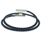 Hermes Tourni Tresse Logo Noir Leather Bracelet Black Silver — view 2